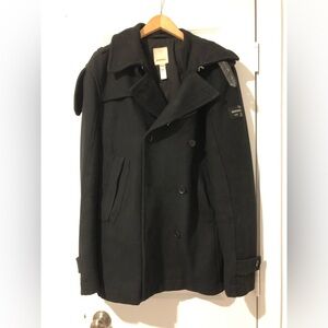 Diesel Archive Men's Black Wool Peacoat Jacket Size XXL Lamb Leather